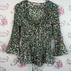 Ness long sleeve abstract polka dot pleated Women's Multicolor Pleated Top